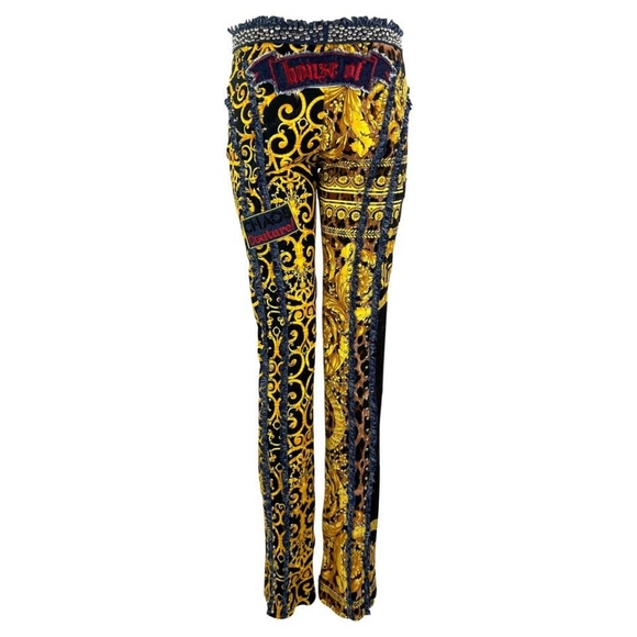 Versace Chaos Couture Studded Archival Print Denim Fringe Jeans Size 44​​​ - Picture 5 of 16